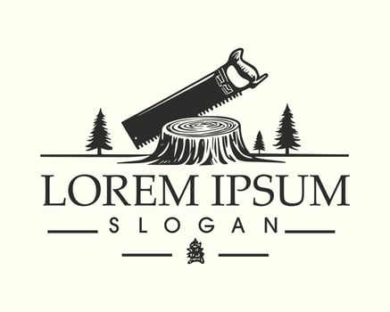Lumberjack and Forestry Logo with Saw and Tree Elements vector