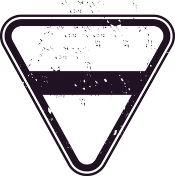 Black and white triangular yield right of way road sign with grunge texture effect representing concepts of traffic, safety and transportation vector