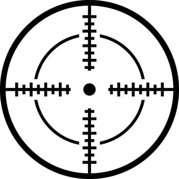 Focusing on a sniper scope crosshair targeting system aimed at a bullseye, illustrating precision and accuracy within a challenging military environment vector