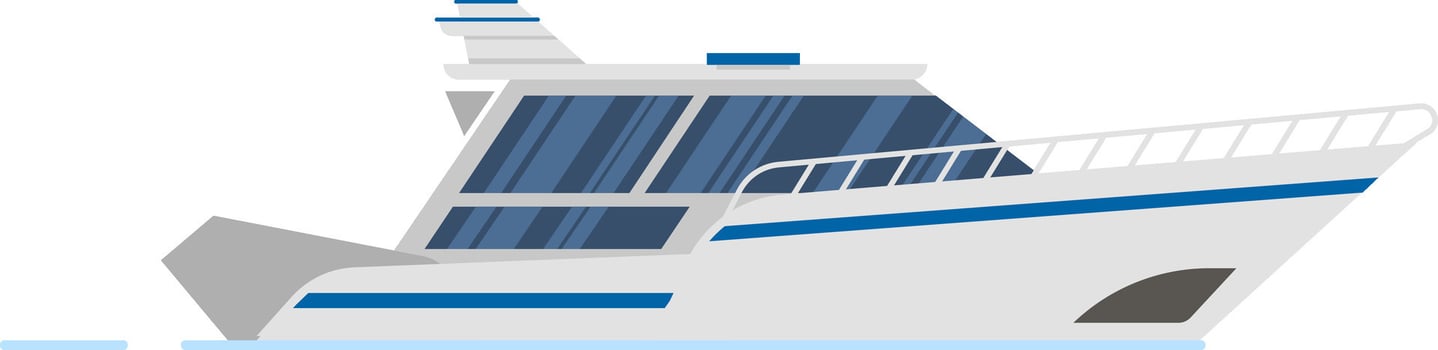 Luxury yacht gliding effortlessly over calm blue waters, showcasing dark tinted windows and a sleek, modern design, embodying the essence of leisure and travel vector