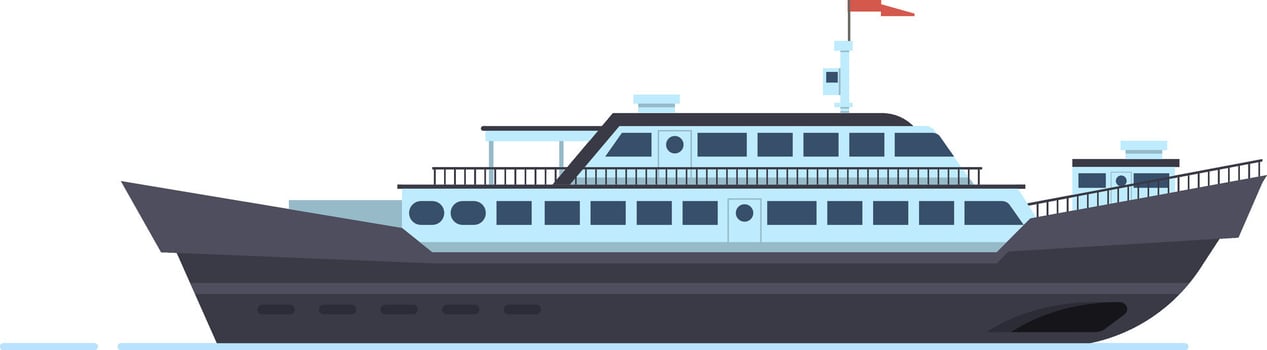 Ferry boat sailing across the vast ocean, providing essential passenger transportation services while highlighting the beauty of maritime travel and waterborne vessels vector