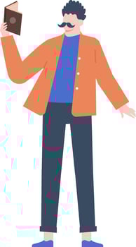 Smiling teacher or student holding a book, sharing knowledge and fostering a love for education and literature in a vibrant, engaging illustration vector