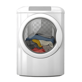Modern White Front Load Washing Machine with Clothes Inside Ready for Cleaning Cycle png