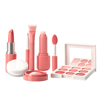Pretty Pink Makeup Collection Featuring Lipstick Lipgloss Blush and Eyeshadow png