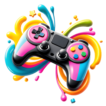 Vibrant Colorful Game Controller in a Splash of Paint png