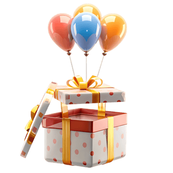 Surprise Gift Box Lifted by Colorful Balloons Festive Celebration Present png