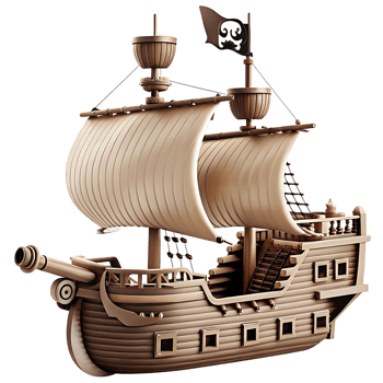 A Detailed Model of a Classic Wooden Pirate Galleon Ship with Sails Set png