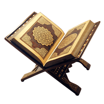 Ornate Quran Stand with Intricate Gold Leaf Designs on Holy Book png