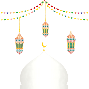 Islamic Festive Decoration with Hanging Lanterns and Mosque Dome png