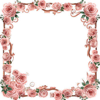 Beautiful square frame of pink roses and ornate brown vines perfect for elegant designs and romantic projects png