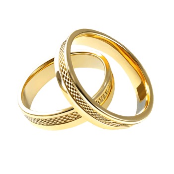 Two Luxurious Gold Wedding Rings Intertwined on Black Background png