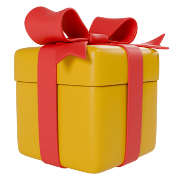 Stylized yellow gift box with red ribbon on transparent background png