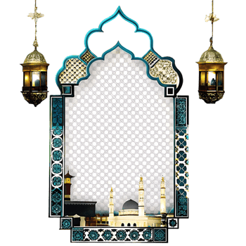 Elegant Islamic Archway Design with Mosque and Lanterns png