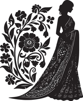 Saree with Floral Patterns for Traditional Wear vector