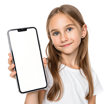 Girl holding mobile mockup isolated on transparent background png