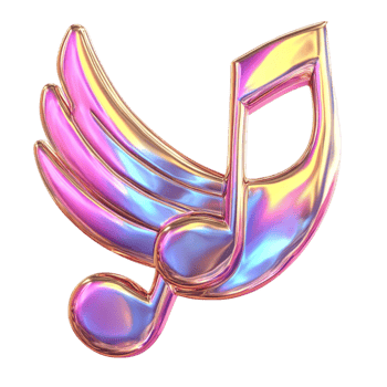 Iridescent Musical Note with Wings png