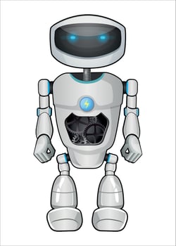realistic mechanical robot droid with gears white color isolated on white background vector