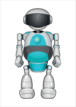 realistic mechanical robot droid white and azure color on white background vector
