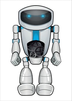 realistic mechanical robot droid with gears white color on white background vector