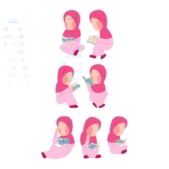 Character Of Muslim Girl Reading Book vector