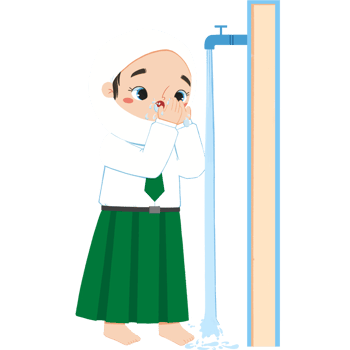 Cute islamic elementary schoolgirl is rinsing the Mouth png