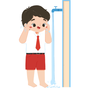 Cute elementary schoolboy is cleaning the ears png