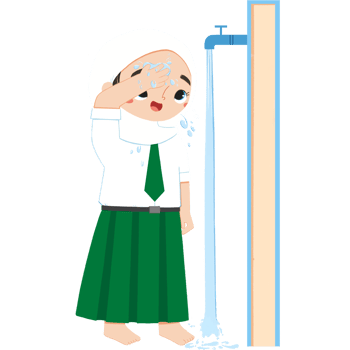 Cute islamic elementary schoolgirl is wiping the head png
