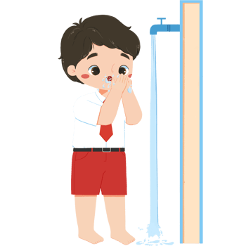 Cute elementary schoolboy is rinsing the Mouth png