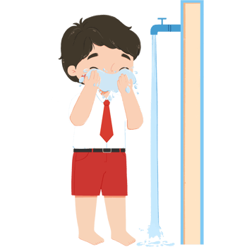Cute elementary schoolboy is washing face png