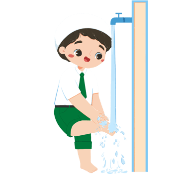 Cute islamic elementary schoolboy is washing the feet png