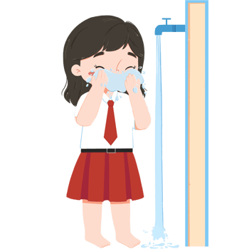 Cute elementary schoolgirl is washing face png