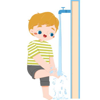 Adorable european boy is washing the feet png