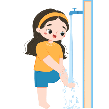 Adorable girl is washing the feet png