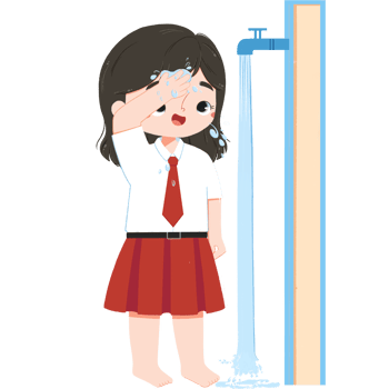 Cute elementary schoolgirl is wiping the head png