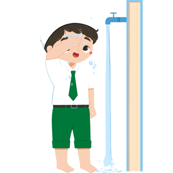 Cute islamic elementary schoolboy is wiping the head png
