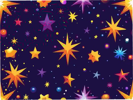 Seamless pattern of glowing stars and nebulae cosmic universe digital art night sky vibrant colors vector