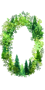 Green Foliage Wreath with Evergreen Trees png