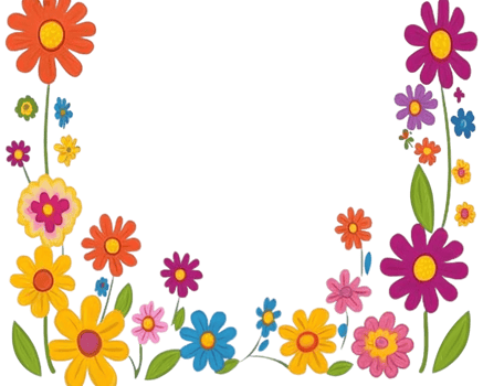 Vibrant Colorful Flower Border on Transparent Background png