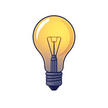 A cartoon sticker of Yellow light bulb, Hand drawn clipart in doodle style, isolated on transparent background png