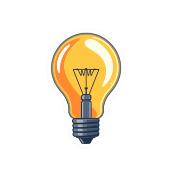 A 2D cartoon sticker of light bulb, Hand drawn clipart in doodle style, isolated on transparent background png