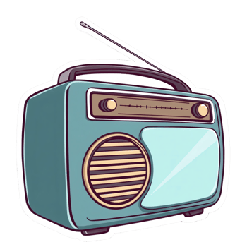A sticker of a classic blue radio, Hand drawn clipart in doodle style, isolated on transparent background png