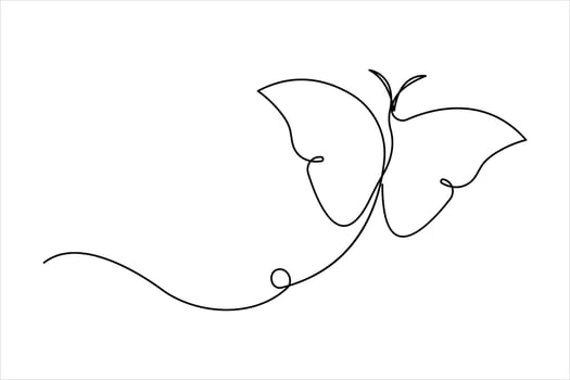 Continuous single line art drawing of butterfly design concept vector