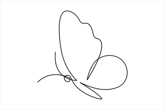 Continuous one line art drawing of butterfly design outline vector