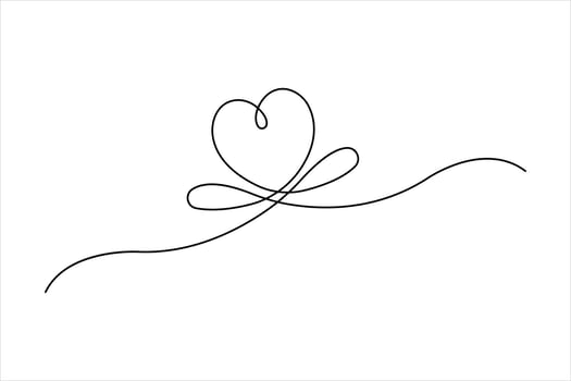 Continuous one line art drawing of love hand drawn outline design heart valentine's day vector