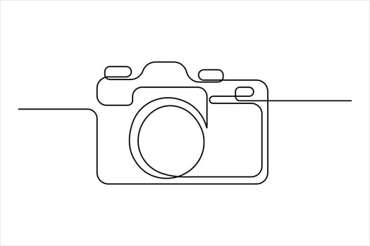 One continuous line art drawing of camera linear style. Hand drawn minimalism design illustration vector