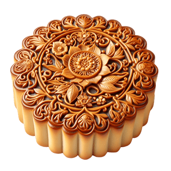 chinese moon cake with floral design on top png