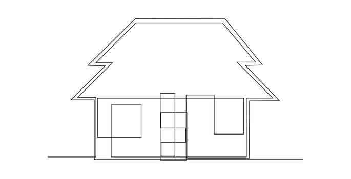Village Houses continuous one line art drawing vector
