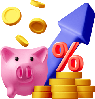 3D piggy bank and growing stacks of coins icon png