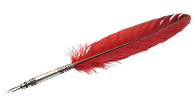 Red feather pen with golden pen isolated on transparent background png