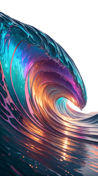 Vibrant liquid metal waves reflecting neon colors isolated on transparency background png